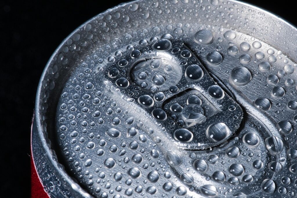 beverages, sparkling wine, drink, wet, drip, nature, refreshment, metal, aluminum, glittering, water, drop of water, cola can