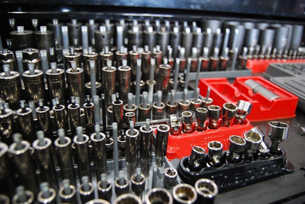 toolbox, socket, car wallpapers, repair, tool, automotive, maintenance, chrome, mechanical, wrench, mechanic, equipment, auto, car, workshop, gray car, gray tools
