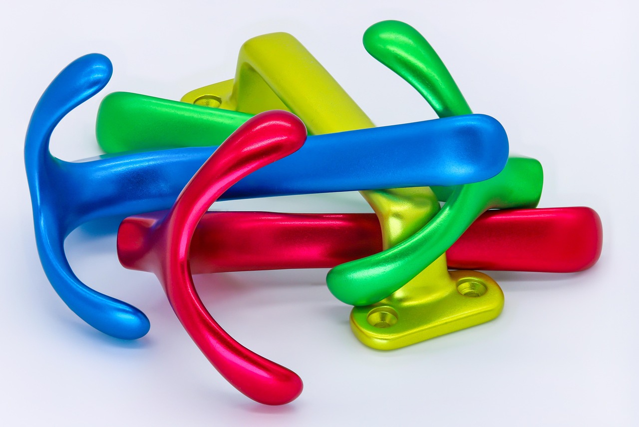 aluminum, metal, coloured, molding, hook, components, coat rack, multicoloured, technology, anodized