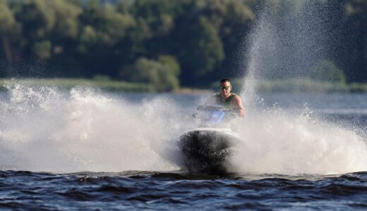 man, nature, jet ski, waves, splash, spray, riding, water, coastline, sport, recreation