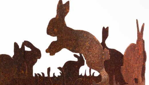 easter, easter bunny, nature, rabbit ring, laser cut, metal, rust, rusty, sculpture, spring, easter decoration, figure, leap, spoon, ear, rabbit ear