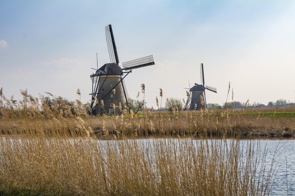 mill, windmill, travel, water, tour, tourism, europa, nature, spring, architecture, clouds, kinderdijk, holland