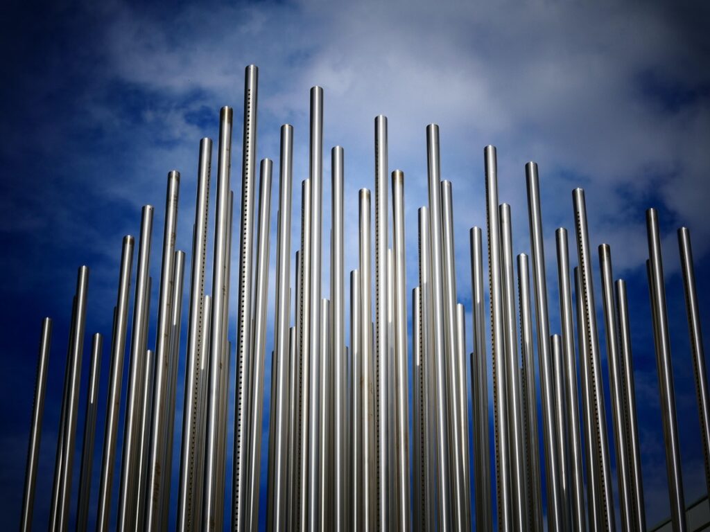 facade, architecture, building, modern, structure, chrome, round, flötten, modern architecture, reflection, high, city, mood, metal, heaven, art, clouds, nature, technology, blue, stole, modern art, masts, construction