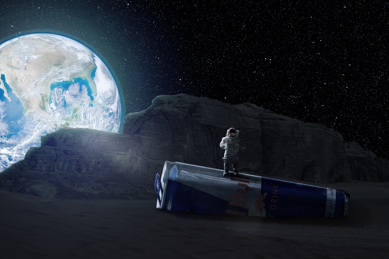 moon, red bull, box, empa, drink, energy drink, aluminium, astronaut, space, earth, huge, gigantic, red bull, red bull, red bull, red bull, energy drink, energy drink, energy drink, energy drink, energy drink, astronaut