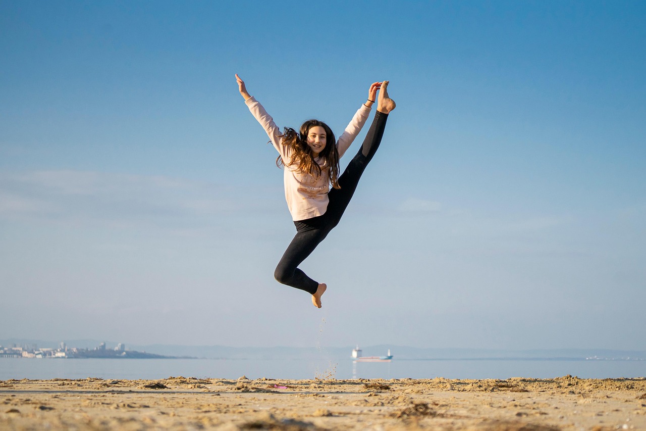 girl, jump, happy, dance, sea, beach, fun, model, nature, freedom