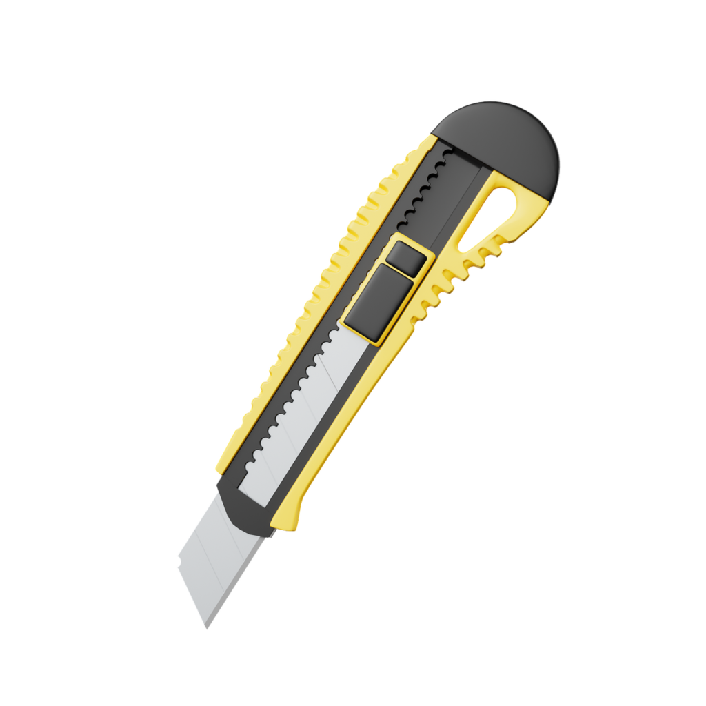 utility knife, yellow color, cutting, office tool, craft work, craftsman, repair, retractable blade, diy, work tool, paper cutting, fabric cutting, construction, scissors, safety tool, quick cutting, spring blade, carbonated water, plastic, ergonomic design