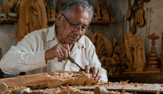 woodcarving, craftsman, workshop, handmade, carver, wood, art, sculpture, mexico, craftsmanship, concentration, traditional, older man, determination, work detail, tools, details, sculpting, skill, old craftsmen