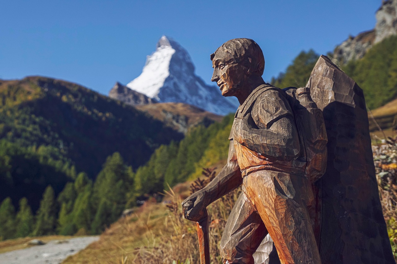 holzfigur, nature, wanderer, carving, wood carving, face, wood, away, hiking, switzerland, view, alpine, summit, matterhorn, landscape, mountain landscape, mountain, vacations, trail, recovery